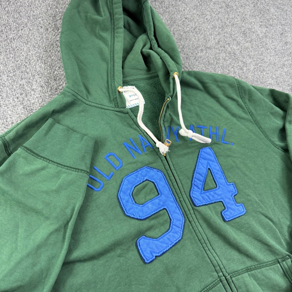 VTG Old Navy Full Zip Hoodie Large Green 94 Graphic Athletic Sweatshirt Mens